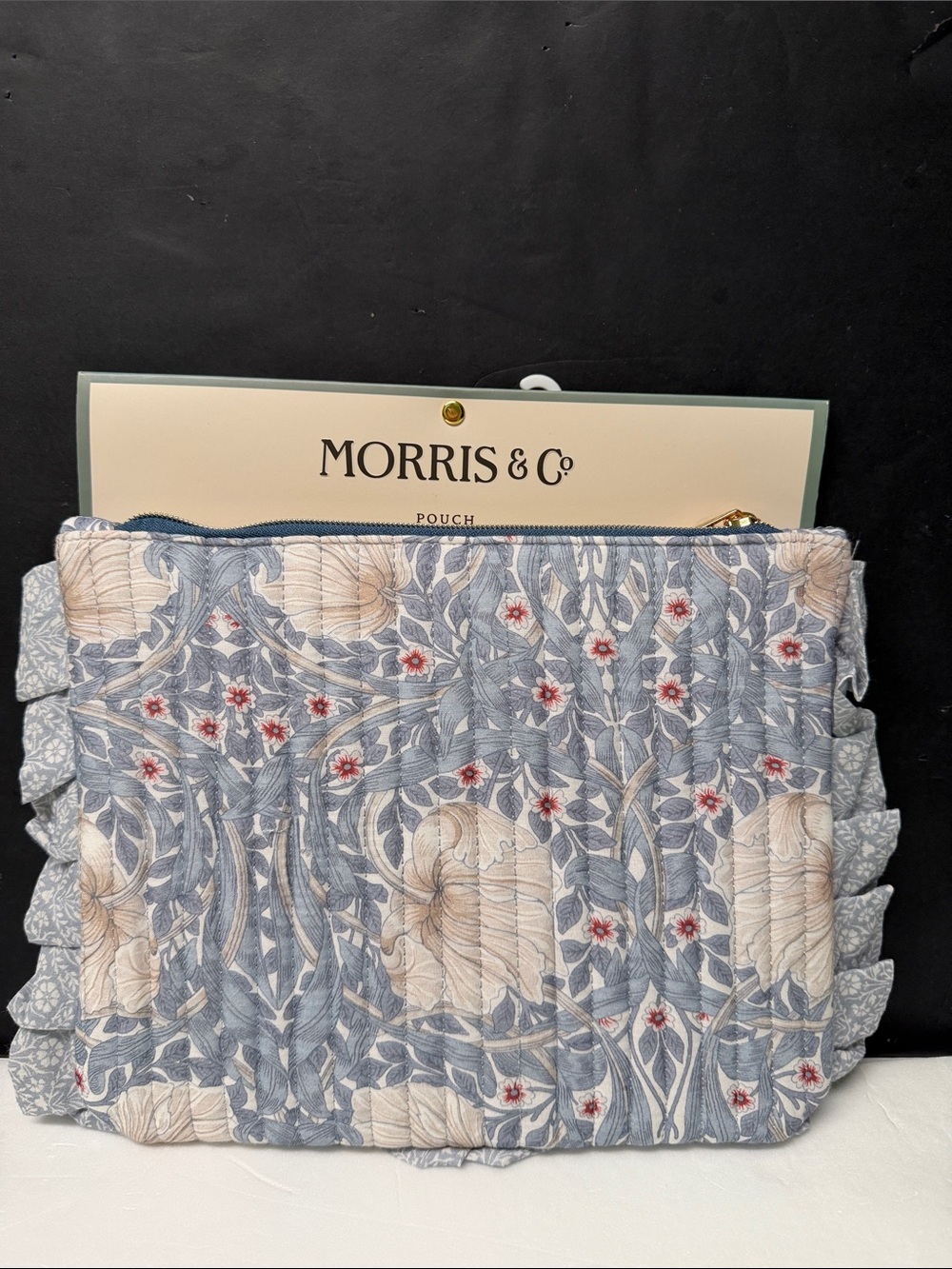 Morris & Co. “Pipernel” Blue and Cream Floral  Quilted Cosmetic Pouch